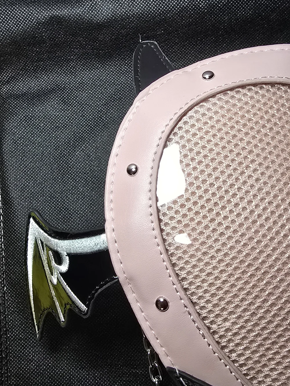 Heart-Shaped Pink Crossbody Bag with Gothic Ribbon Detail